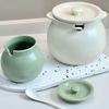 junozya Large Salt Box, Spice Seasonings, Ceramic Salt Shaker with Lid and Spoon Container, Modern Kitchen Salt Bowl for Pepper and Candy view 3
