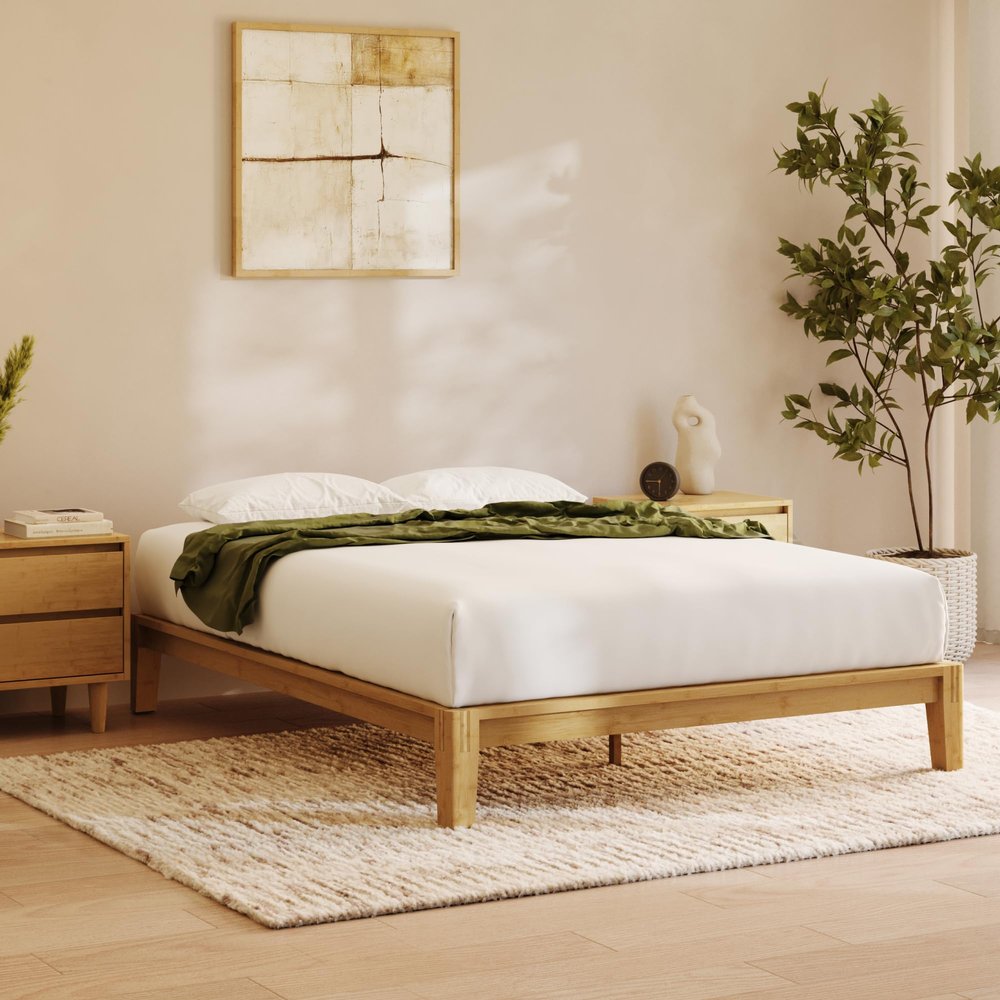 Nectar Bamboo Platform Bed Frame - Full - Natural - Floating Center Support Legs - 12 Height - Easy Tool Free Set Up - Contemporary and Durable - Sturdy Wooden Support Slats - Holds Up to 800 Pounds