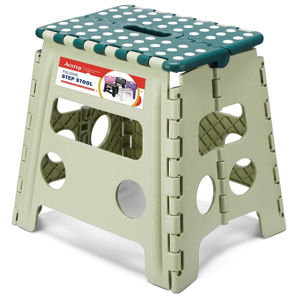 ACSTEP 13 Inch Folding Step Stool,Foldable Step Stools for Kids and Adults 300 LB Capacity, 300 LB Capacit Suitable for Kitchen Fishing,Green
