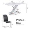 63'' Marble Dining Table Set for 6, Modern Dining Table Set for 6, White Marble Dining Table with 0.4'' Marble Pattern Tempered Glass Tabletop & X-Shaped Leg, 6 PU Dining Chairs, Kitchen, Dining Room view 3