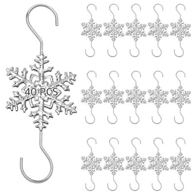 40-Piece Metal S Hooks with Silver Snowflake Design, Rust-Resistant Hangers for Christmas Ornaments, Holiday Party Decorations