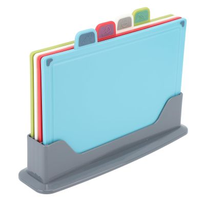4 Pcs Plastic Cutting Board Set with Storage Stand 4 Color Non Slip Cutting Board For Various Food, Multifunctional Accessory For Home Use