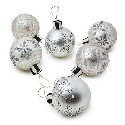 MacKenzie-Childs Crystal Palace Snowflake Glass Ball Ornaments Set of 6