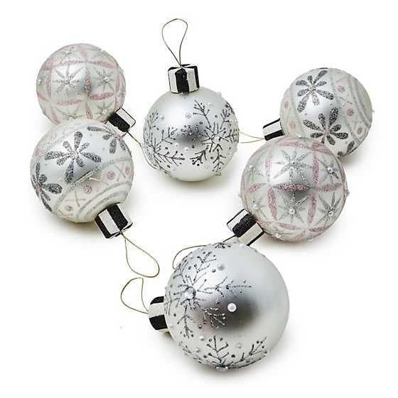 MacKenzie-Childs Crystal Palace Snowflake Glass Ball Ornaments Set of 6