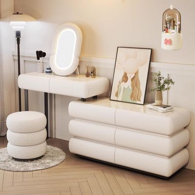 LVYWEX Vanity Desk with Mirror,Telescopic Dresser with 8 Drawers and 1Chair,3 Lighting Modes,Makeup Vanity Table Lots Storage,Gifts for Girls(B,White_120CM)