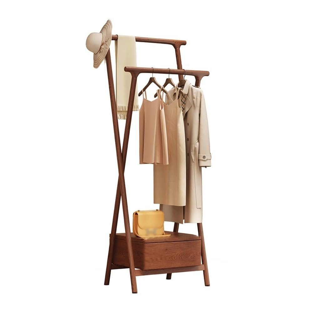 Coat Rack Stand New Chinese Style Solid Wood Clothes Hanger Floor Household Simple Living Room Coat Rack Room Bedside Rack Clothes Rack Coat Rack Freestanding