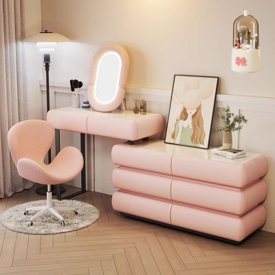 LVYWEX Vanity Desk with Mirror,Telescopic Dresser with 8 Drawers and 1Chair,3 Lighting Modes,Makeup Vanity Table Lots Storage,Gifts for Girls(A,Pink_120CM)