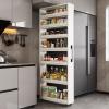 RUYICZB Slim Storage Cart,Kitchen Rolling Cart,Narrow Storage Cabinet with Handle & Wheels,Wood Spice Rack Next to Fridge,Pantry Shelf for Kitchen for Small Spaces,White,21.65"x7.87"x72.44" view 1