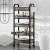 duwiikab Fruit Vegetable Storage Basket, 5 Tier Mesh Wire Rolling Cart, Stackable Fruit Basket Stand with Rolling Wheels, Vegetable Rack Stand, Bathroom Storage Cart, Ideal for Kitchen, Pantry Black view 3