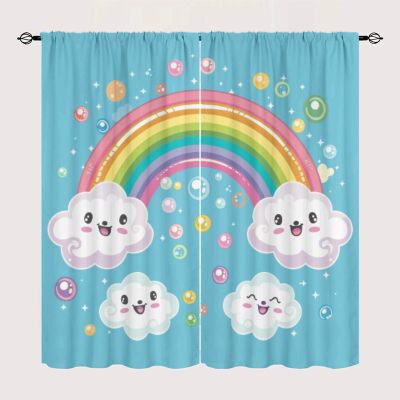 TEOTKOEXLA Funny Rainbow, Decorative Curtains for Bedroom Colorful Rainbow White Cloud on Blue Sky Cute Creative Rod Pocket Light Reducing Curtain Panels for Living Room 42x54 Inch