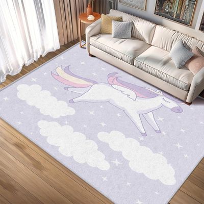Xyzdorv Kids 3x4 Rainbow Unicorn Rug for Girl Bedroom - Cartoon Unicorn Girl Room Decor Entryway Area Rugs, Star Sky Carpet for Nursery Playroom Classroom, Soft Non Slip Washable Floor Rug