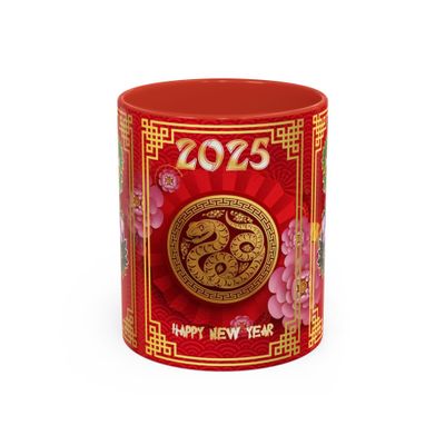 11oz Year of the Snake Ceramic Mug Colored Interior & Handle Ideal for Coffee Lovers & Chinese Zodiac Fans