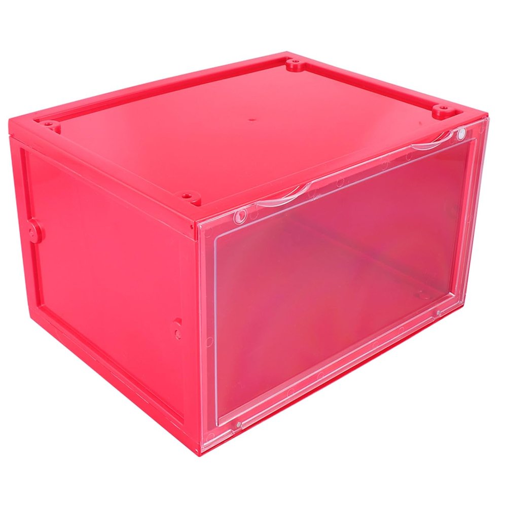 Cabilock 1pc Magnetic Shoe Box Dustproof Transparent Organizer for High Heels Sneakers Boots Side Open Display Storage Container Red Easy Access Stylish Design