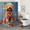 4PCS Cute Golden Doodle Dog Bathroom Accessory Sets with Non-Slip Rug, U Shape and Toilet Lid Cover Mat, Floral Butterflies Bathroom Fabric Decor-72''x72'' view 2