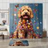 4PCS Cute Golden Doodle Dog Bathroom Accessory Sets with Non-Slip Rug, U Shape and Toilet Lid Cover Mat, Floral Butterflies Bathroom Fabric Decor-72''x72'' view 3