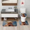 4PCS Cute Golden Doodle Dog Bathroom Accessory Sets with Non-Slip Rug, U Shape and Toilet Lid Cover Mat, Floral Butterflies Bathroom Fabric Decor-72''x72'' view 4