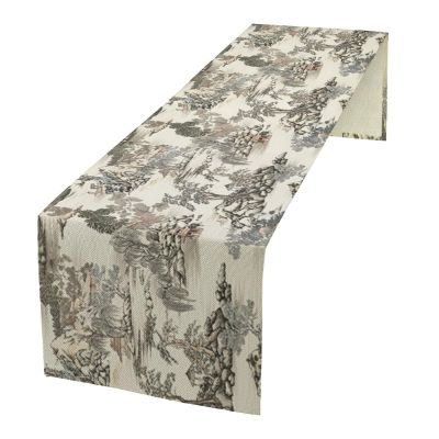 Vintage Japanese Mountain Table Runner,Asian Chinese Style House Trees Print Nature Landscape Aesthetic Table Runner for Kitchen Dining Table Indoor Home Party Decor 13x120in