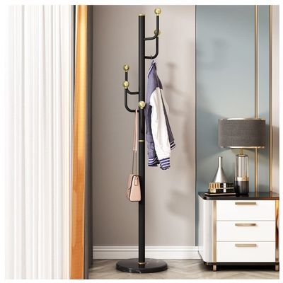 ZGSXQT Freestanding Hall Tree, Coat Stand Rack Metal Hat Bag Rack Free Standing Stainless Steel Coat Rack With 6 Hooks Hallway Organiser Clothes Clothes Stand for Coats(Gold) (Black 182 * 38cm)