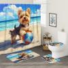 4PCS Yorkie Dog Shower Curtain Sets with Non-Slip Rug, U Shape and Toilet Lid Cover Mat, Fun Puppy Animal Beach Cartoon Kids Bath Decor, Bathroom Accessory with Hooks view 2