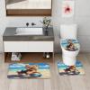 4PCS Yorkie Dog Shower Curtain Sets with Non-Slip Rug, U Shape and Toilet Lid Cover Mat, Fun Puppy Animal Beach Cartoon Kids Bath Decor, Bathroom Accessory with Hooks view 4