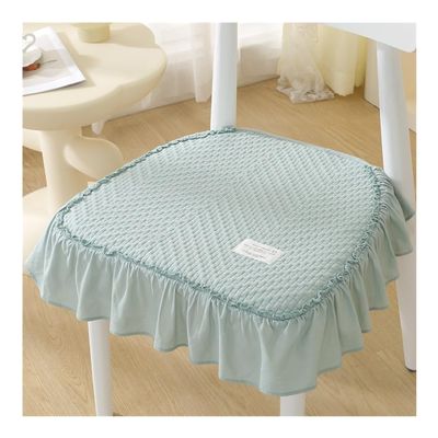 100% Cotton Ruffled Chair Cushions, Dining Room Kitchen Chair Cover with Ruffle Skirt, Thick Farmhouse Square Chair Pads Non Slip Stool Mats for Banquet Hotel Wedding Party(Green,2pcs)
