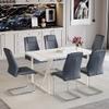 55"Kitchen Table Chairs Set of 6,Dining Table Set for 6 with Chairs,1.5" Thick MDF Table Top with White Metal Frame and 6 PU Chairs,Modern Dining Table Set for 6 for Apartment Dining Room Kitchen view 1