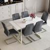 55"Kitchen Table Chairs Set of 6,Dining Table Set for 6 with Chairs,1.5" Thick MDF Table Top with White Metal Frame and 6 PU Chairs,Modern Dining Table Set for 6 for Apartment Dining Room Kitchen view 2