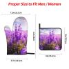 Lavender Flower Oven Mitts and Pot Holders 4-Piece Set, Extended Kitchen Gloves and Pan Racks, Heat Resistant Oven Gloves Hot Pads Non-Slip Cooking Gloves Potholders Gifts for Women view 3