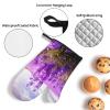 Lavender Flower Oven Mitts and Pot Holders 4-Piece Set, Extended Kitchen Gloves and Pan Racks, Heat Resistant Oven Gloves Hot Pads Non-Slip Cooking Gloves Potholders Gifts for Women view 4
