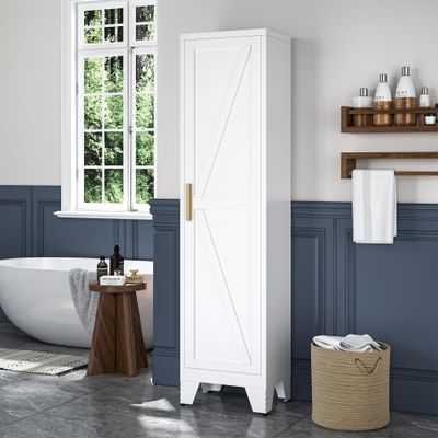 Baborokic Tall Bathroom Cabinet,Narrow Metal Storage Cabinet with 4 Adjustable Shelves and Single Barn Door,Slim Pantry Storage Organizer for Corner,Kitchen,Entryway 67H White