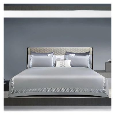 Luxury Embroidery Bedding Set 1000TC Egyptian Cotton Silky Duvet Cover with All-Around Elastic Rubber Band Bed Sheet Pillowcases,Bed