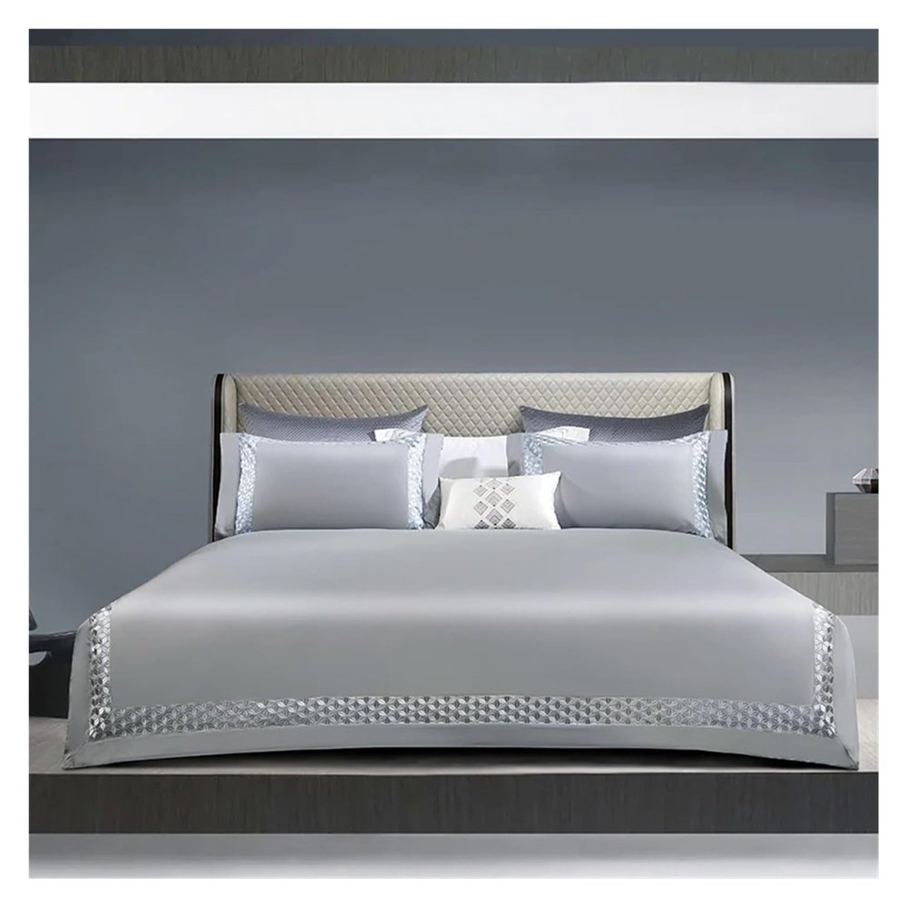 Luxury Embroidery Bedding Set 1000TC Egyptian Cotton Silky Duvet Cover with All-Around Elastic Rubber Band Bed Sheet Pillowcases,Bed