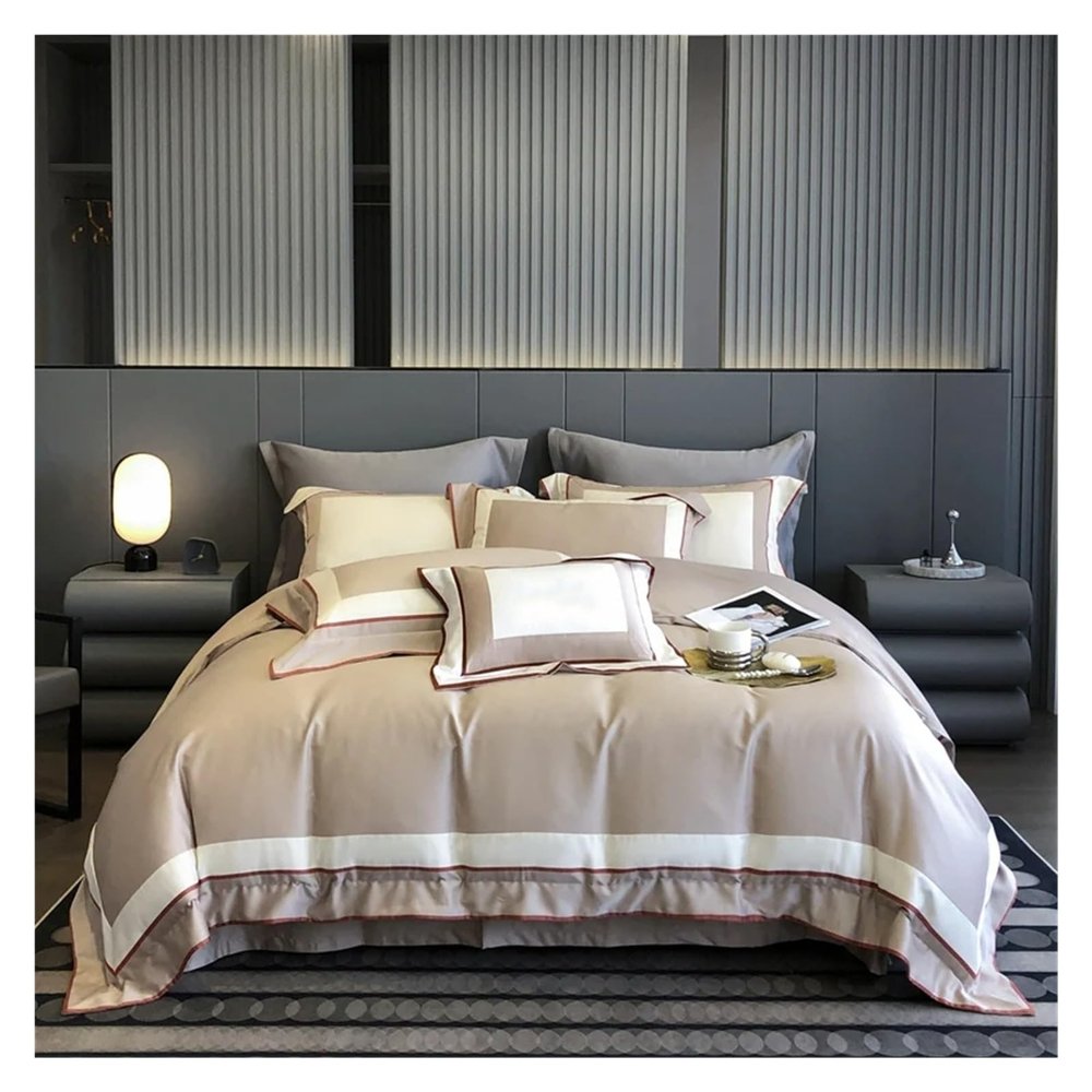 1200TC Egyptian Cotton Luxury Embroidery Bedding Set White Soft Cozy Queen King Duvet Cover Set Flat/Fitted Bed Sheet Pillowcase,Bed
