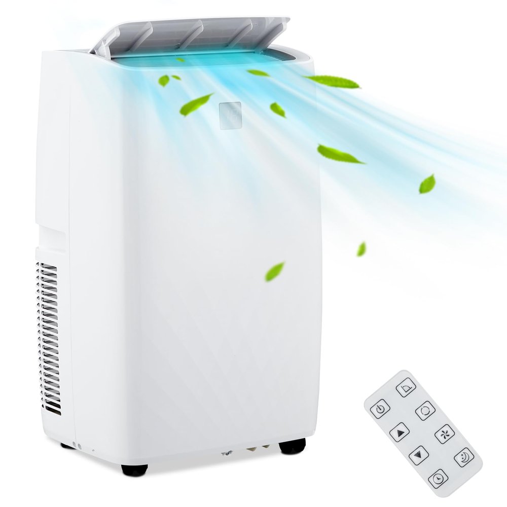 Small Air Conditioner 14,000 BTU with Built-In Dehumidifier - Portable AC Unit for Rooms Up to 750 Sq Ft - Sleep Mode, Swing Fan, 24H Timer, Remote Control, Window Kit, White