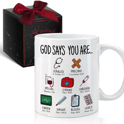 Kadiak Novelty Christian Pastor Spiritual Catholic Encouragement Mug Gifts for Nurse 11oz, Inspirational God Says You Are Appreciation Gift for Nurse Week