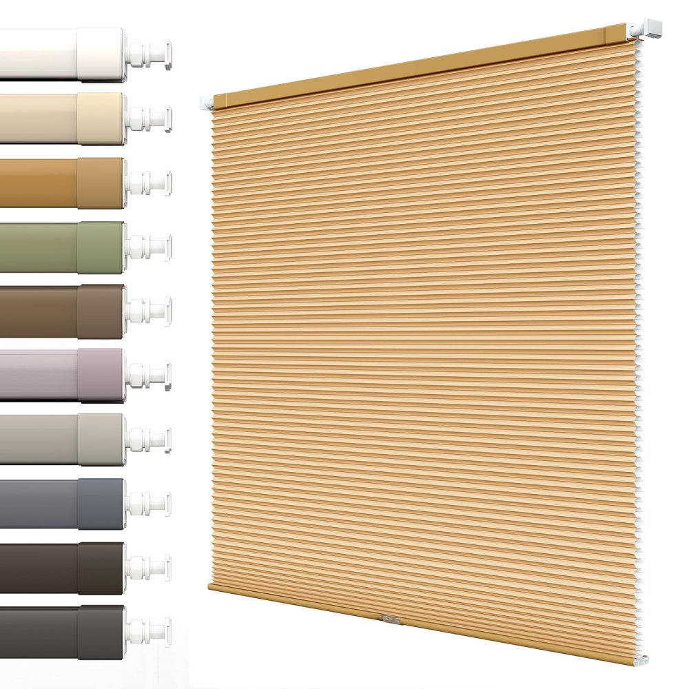 SLKWDOBD No Drill Cellular Shades for Windows, Earthy Yellow, 44" W x 36" H