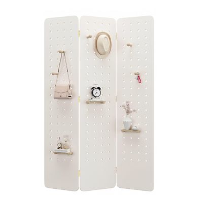 3/4 Panels Pegboard Room Divider Panel,Folding Pegboard Display Privacy Screens,Wood Room Divider Wall,for Craft/Art Shows Retail Events(White,180x40cm-3 Panel)