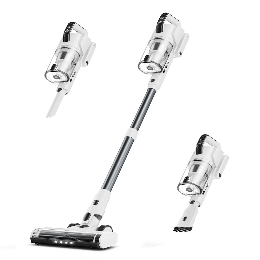 Cordless Vacuum Cleaner, 600W 50KPA 70Mins Runtime Fast Charging Vacuum Cleaner, Self-Standing LED Light Touch Screen Stick Vacuum for Home Light Weight,for Pet Hair/Carpet/Floor, White