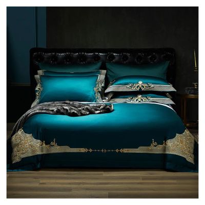 Luxury Satin Egyptian Cotton Gold Embroidery Bedding Set Duvet Cover Set Quilt Cover Bed Comforter Set Fitted Sheet Pillowcases,Bed Sheets