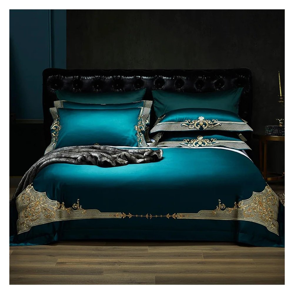 Luxury Satin Egyptian Cotton Gold Embroidery Bedding Set Duvet Cover Set Quilt Cover Bed Comforter Set Fitted Sheet Pillowcases,Bed Sheets
