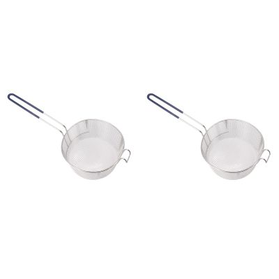 2 Pcs Frying Basket, Stainless Steel Drain Frying Basket Round Fry Net Reusable Cooking Basket Stainless Steel Fry Basket with Long Handle for Kitchen Frying Serving