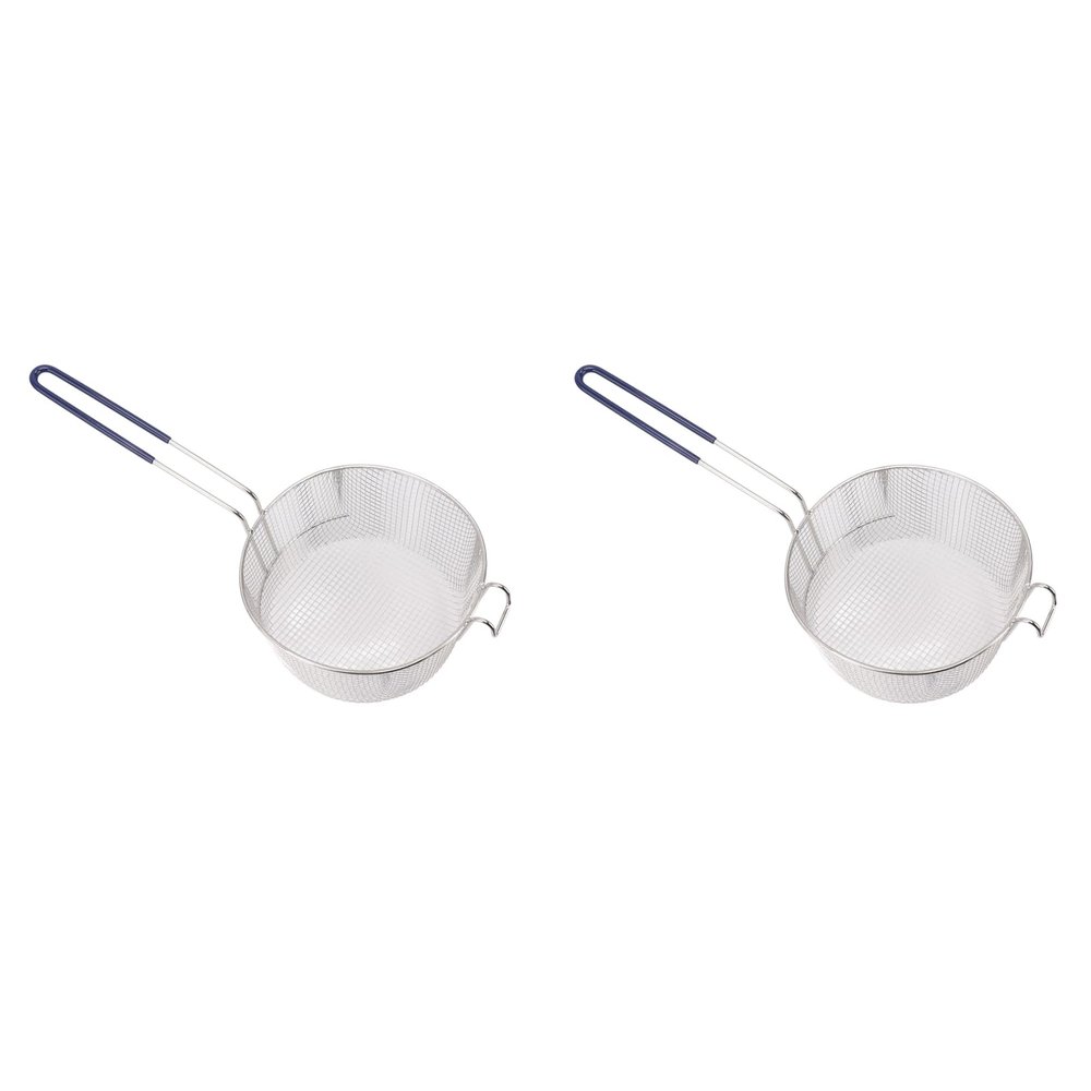 2 Pcs Frying Basket, Stainless Steel Drain Frying Basket Round Fry Net Reusable Cooking Basket Stainless Steel Fry Basket with Long Handle for Kitchen Frying Serving