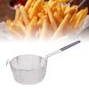 2 Pcs Frying Basket, Stainless Steel Drain Frying Basket Round Fry Net Reusable Cooking Basket Stainless Steel Fry Basket with Long Handle for Kitchen Frying Serving view 2
