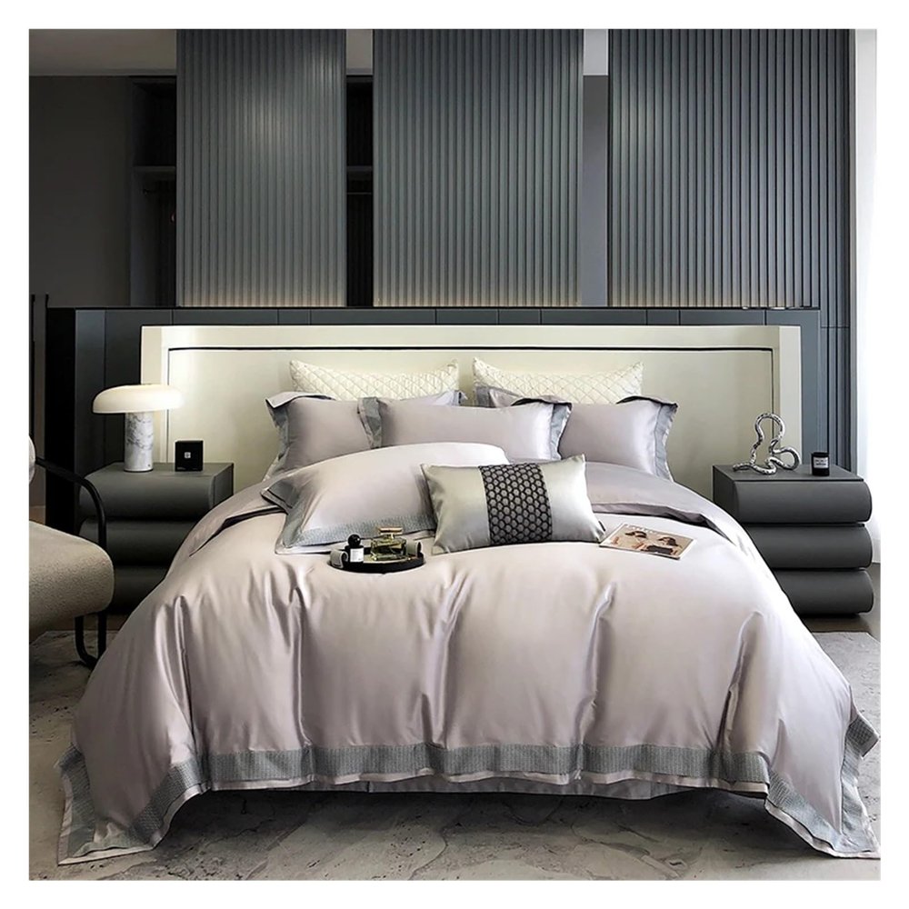 1400TC Pima Cotton Bedding Set Glossy Soft Silky Queen King Size Duvet Cover Set Flat/Fitted Bed Sheet Pillowcases,Bed