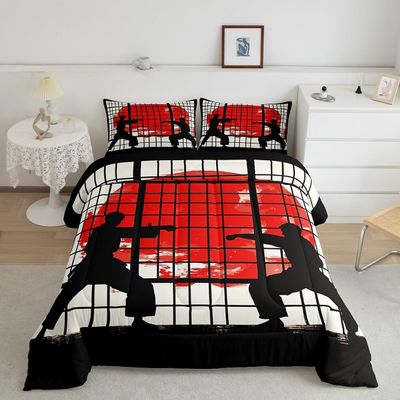 Feelyou Taekwondo Comforter Set Toddler Size Kids Japanese Style Bedding Set for Boys Girls Teens Red Sun Comforter Breathable Duvet Set Room Decor Quilt Set