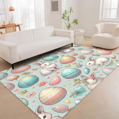 Easter Eggs Rug - Easter Rugs for Living Room - 4x5 Rug - Floral Area Rug - Rabbit Carpet - Rugs Non Slip Soft Washable - Easter Home Decor, A33