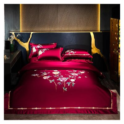1200TC Egyptian Cotton Peony Embroidery Premium Luxury Duvet Cover Bedding Set Ultra Soft Comforter Cover Bed Sheet Pillow Shams,Bed