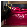 1200TC Egyptian Cotton Peony Embroidery Premium Luxury Duvet Cover Bedding Set Ultra Soft Comforter Cover Bed Sheet Pillow Shams,Bed view 2