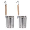 2 Pack Pasta Basket for Boiling Stainless Steel Food Strainer with Wood Handle Spaghetti Spoon Fine Mesh Colander for Pasta Noodle Dumpling (4.5"D x 14.6"H) view 1