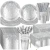 Funnymoom 452 Pcs Silver Birthday Party Decorations Include Diamonds Silver Glitter Paper Plates and Napkins Cups Tablecloth Cutlery Straws Disposable Tableware Set for Birthday Supplies view 1